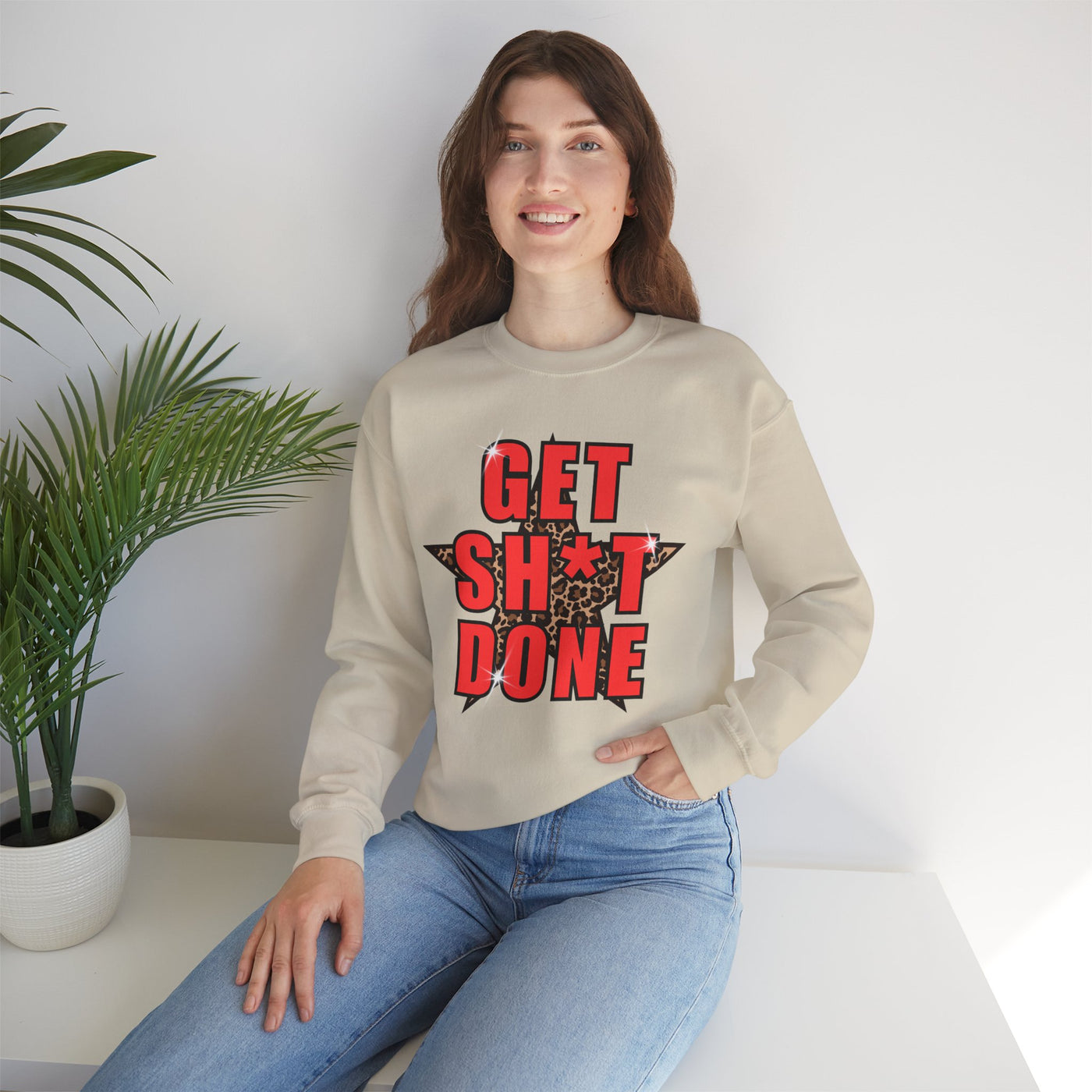 “Get Stuff Done” Motivational Graphic Sweatshirt | Bold Leopard Star Design