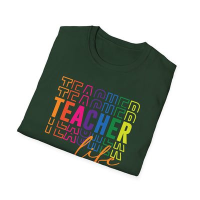 “Teacher Life” Rainbow Tee – Colorful Back-to-School Shirt for Educators 🍎✨