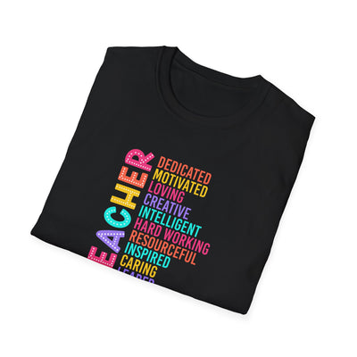 “TEACHER” Word Art Tee – Bold, Bright, and Built for Educators Who Inspire