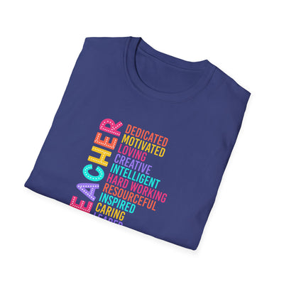 “TEACHER” Word Art Tee – Bold, Bright, and Built for Educators Who Inspire