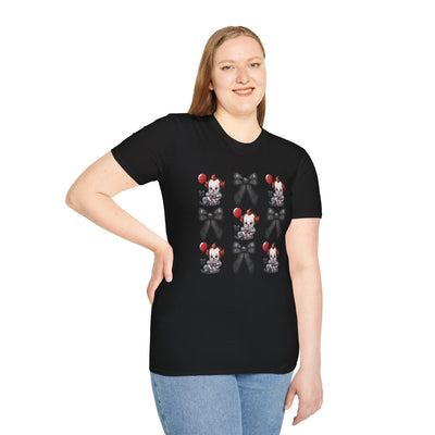 🎈 Pennywise & Bows Halloween Tee – Spooky-Cute Horror Inspired T-Shirt