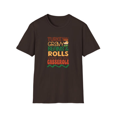 Turkey, Gravy, Beans & Rolls T-Shirt | Funny Thanksgiving Tee for Food Lovers