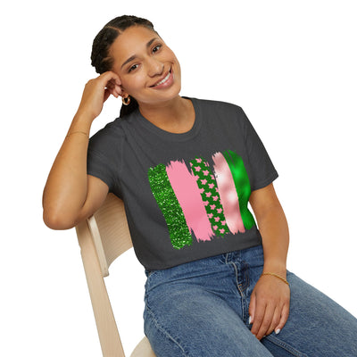 Pink & Green Brushstroke Sorority-Inspired T-Shirt – Glitter, Glam, & Greek Pride