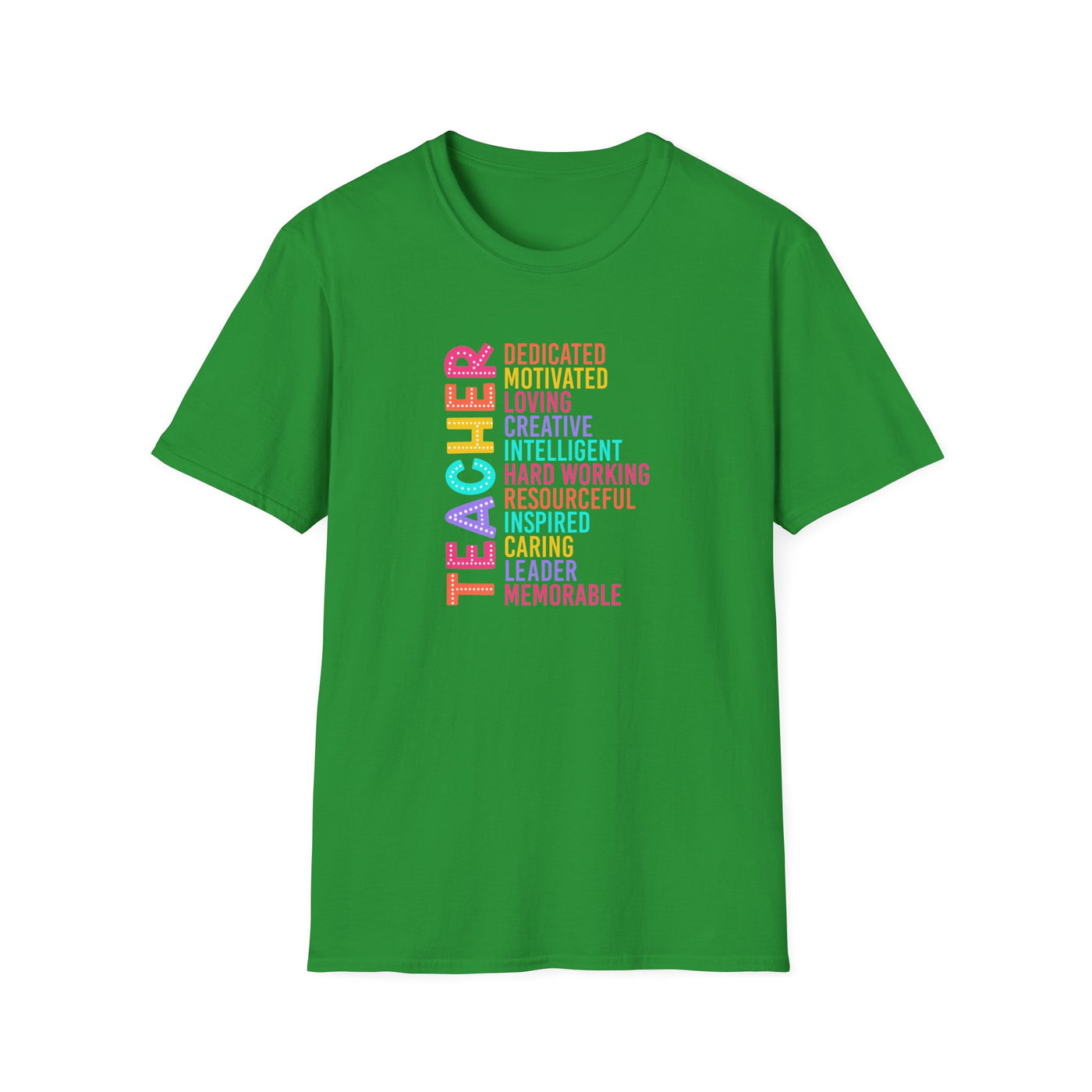 “TEACHER” Word Art Tee – Bold, Bright, and Built for Educators Who Inspire