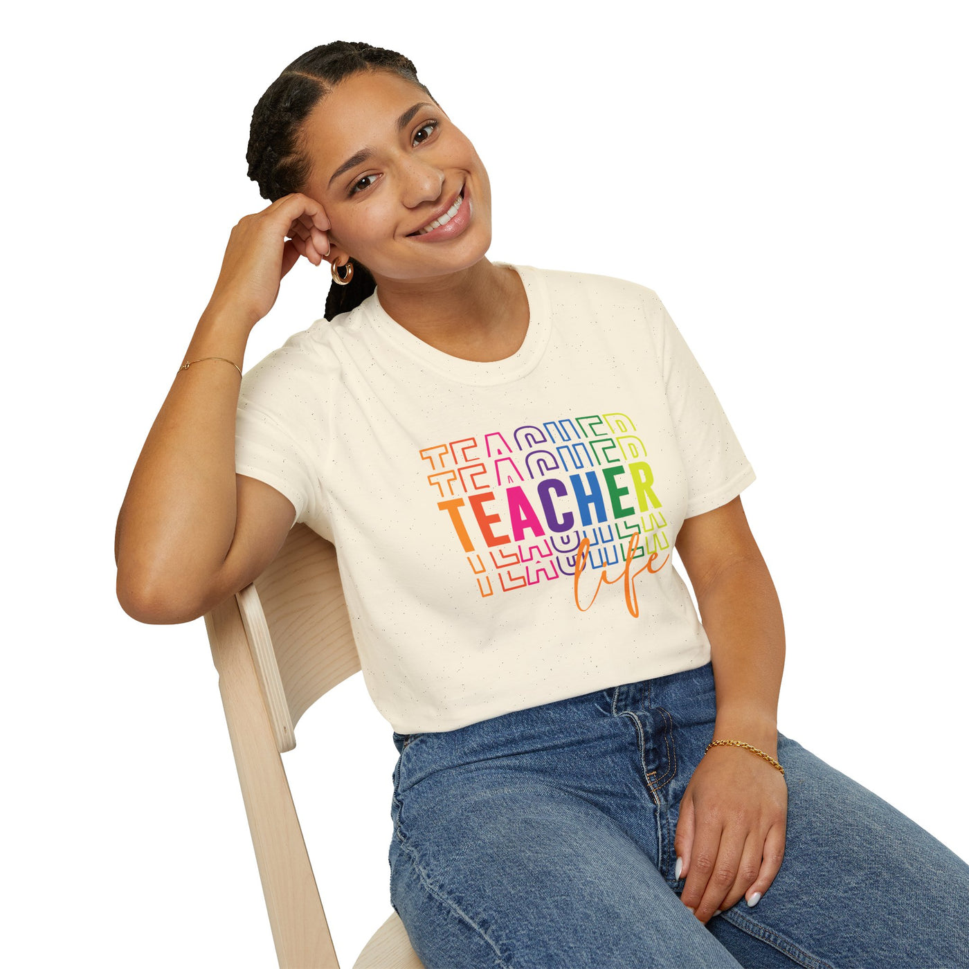 “Teacher Life” Rainbow Tee – Colorful Back-to-School Shirt for Educators 🍎✨