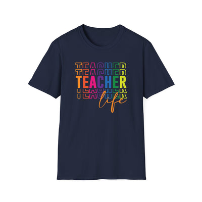 “Teacher Life” Rainbow Tee – Colorful Back-to-School Shirt for Educators 🍎✨