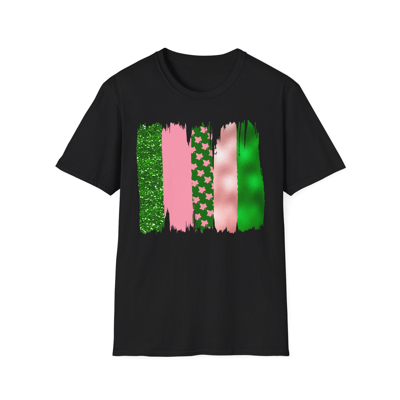 Pink & Green Brushstroke Sorority-Inspired T-Shirt – Glitter, Glam, & Greek Pride