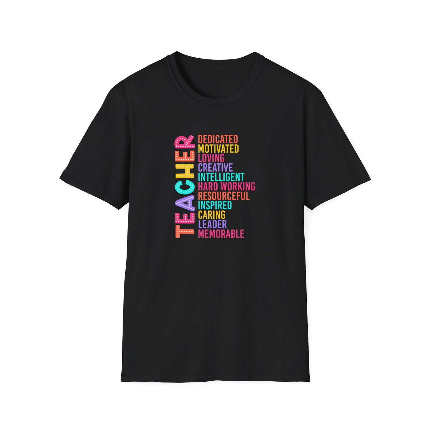 “TEACHER” Word Art Tee – Bold, Bright, and Built for Educators Who Inspire