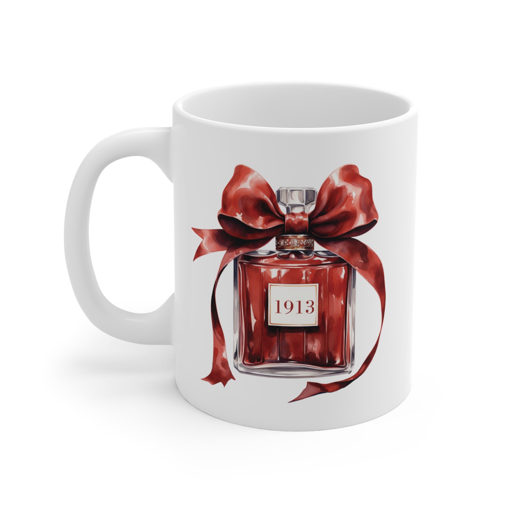1913 Red Ribbon Ceramic Coffee Cup - Sweet Scent of Sisterhood Mug