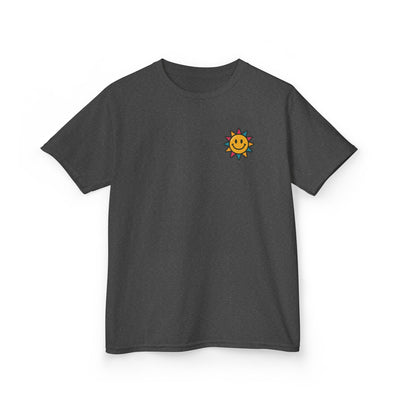 Kids motivational tee with a cheerful sun graphic, perfect for spreading positivity and smiles this back-to-school season.