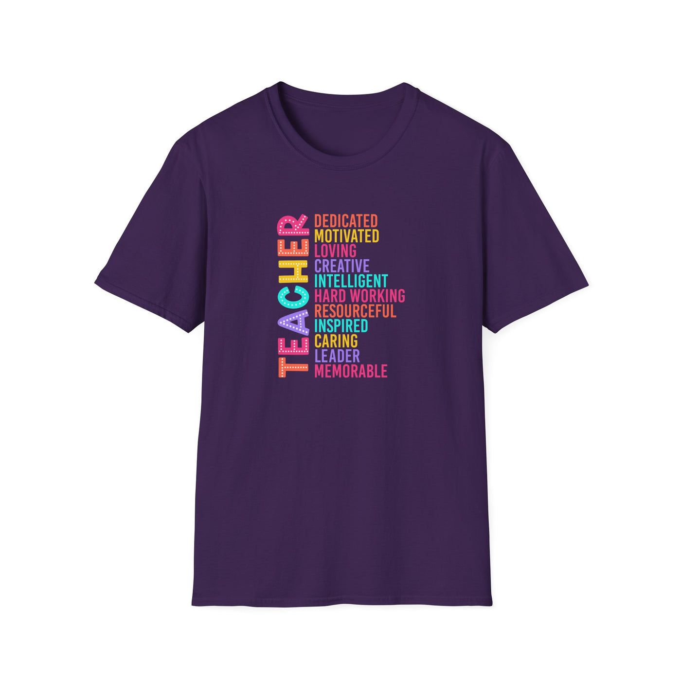 “TEACHER” Word Art Tee – Bold, Bright, and Built for Educators Who Inspire
