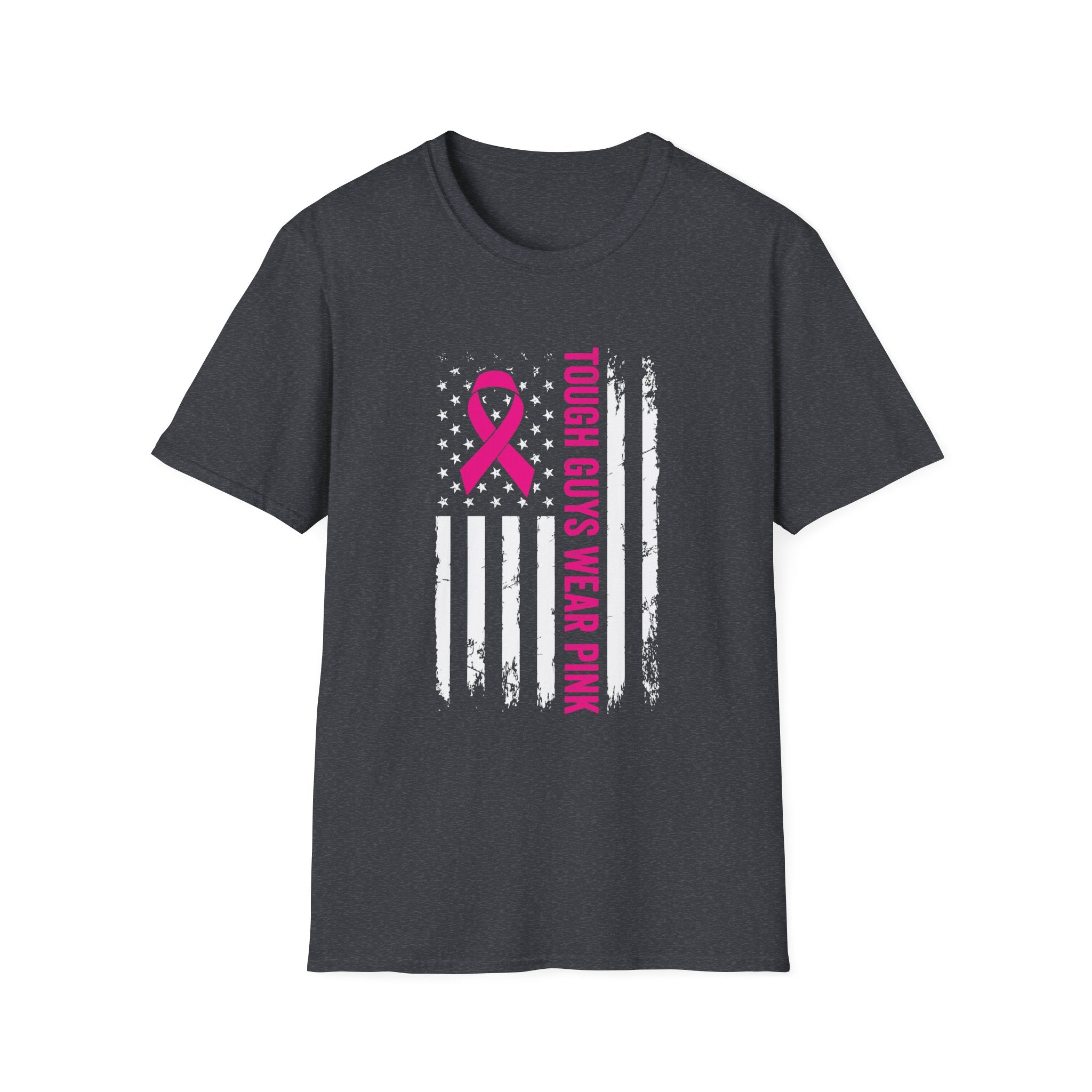 Tough Guys Wear Pink – Men’s Breast Cancer Awareness American Flag T-Shirt