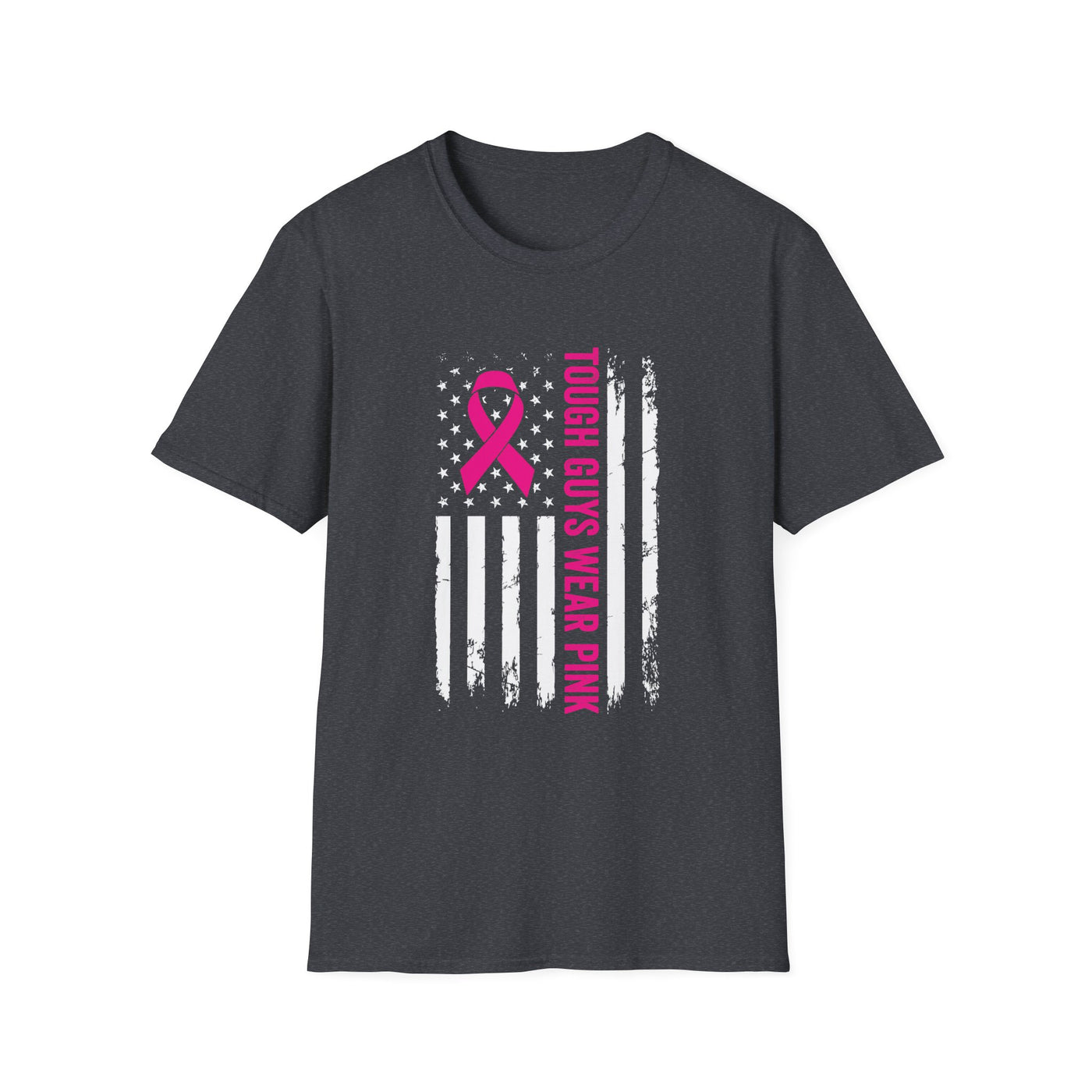 Tough Guys Wear Pink – Men’s Breast Cancer Awareness American Flag T-Shirt