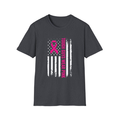 Tough Guys Wear Pink – Men’s Breast Cancer Awareness American Flag T-Shirt