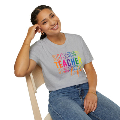 “Teacher Life” Rainbow Tee – Colorful Back-to-School Shirt for Educators 🍎✨