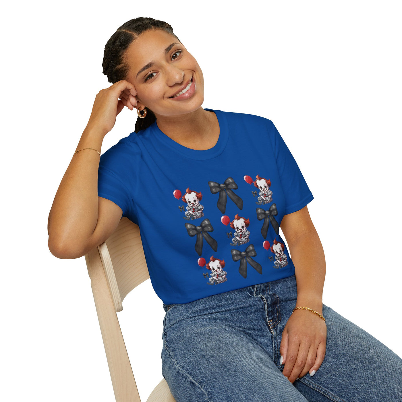 🎈 Pennywise & Bows Halloween Tee – Spooky-Cute Horror Inspired T-Shirt