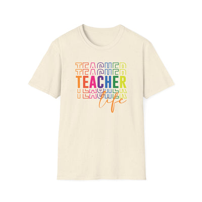 “Teacher Life” Rainbow Tee – Colorful Back-to-School Shirt for Educators 🍎✨