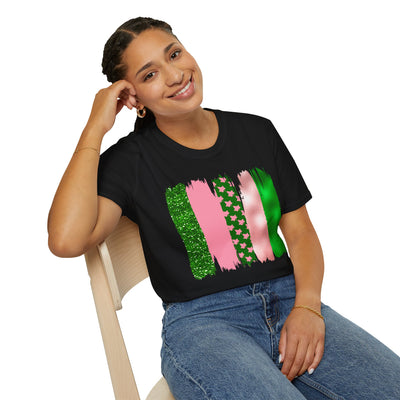 Pink & Green Brushstroke Sorority-Inspired T-Shirt – Glitter, Glam, & Greek Pride