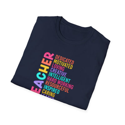 “TEACHER” Word Art Tee – Bold, Bright, and Built for Educators Who Inspire