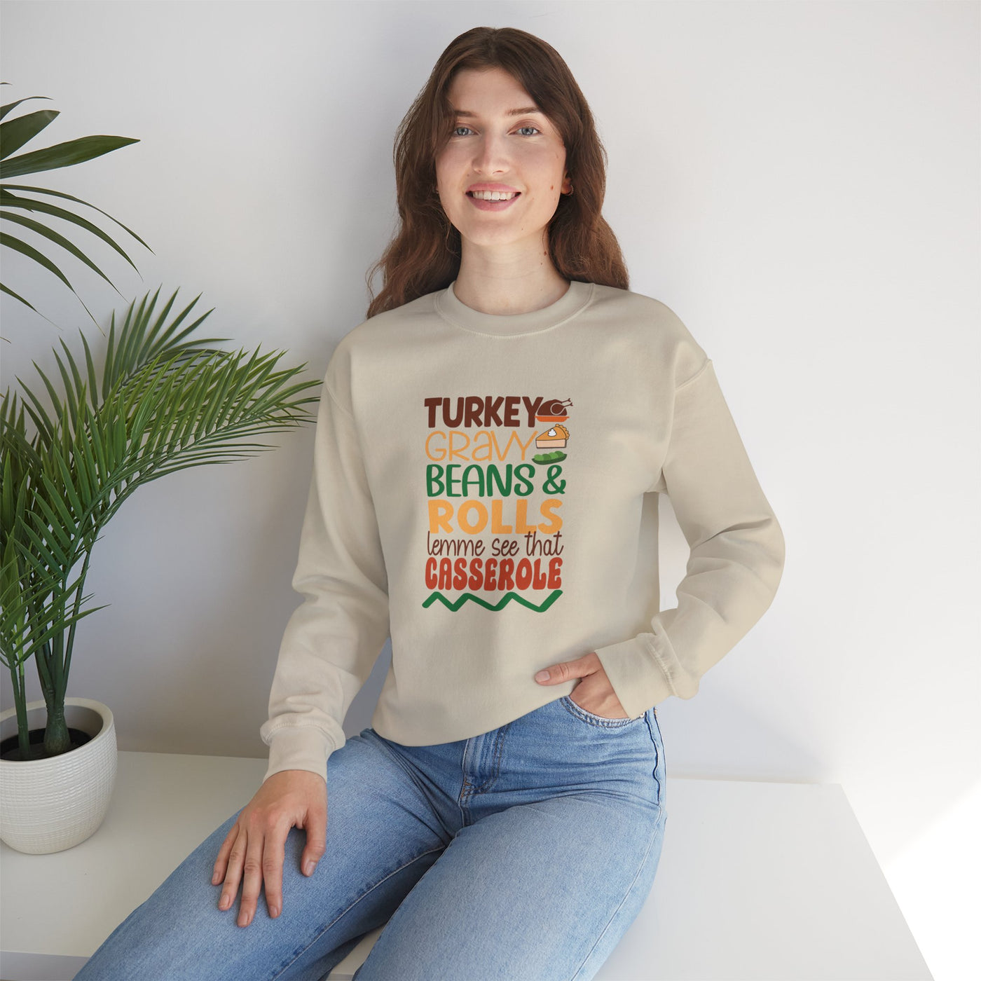 Turkey, Gravy, Beans & Rolls Sweatshirt | Cozy Funny Thanksgiving Crewneck