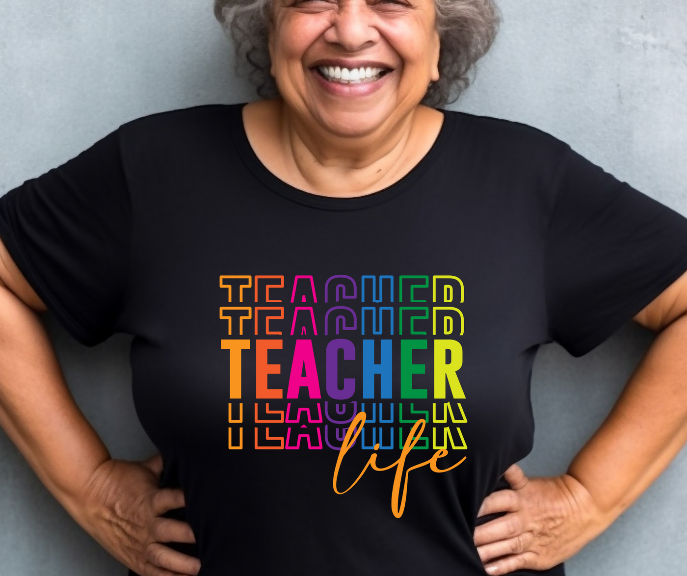 “Teacher Life” Rainbow Tee – Colorful Back-to-School Shirt for Educators 🍎✨