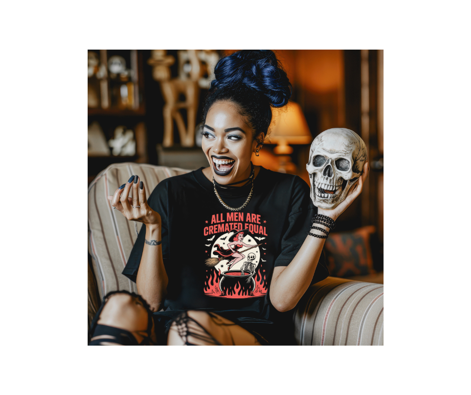 “All Men Are Cremated Equal” Funny Halloween Witch T-Shirt