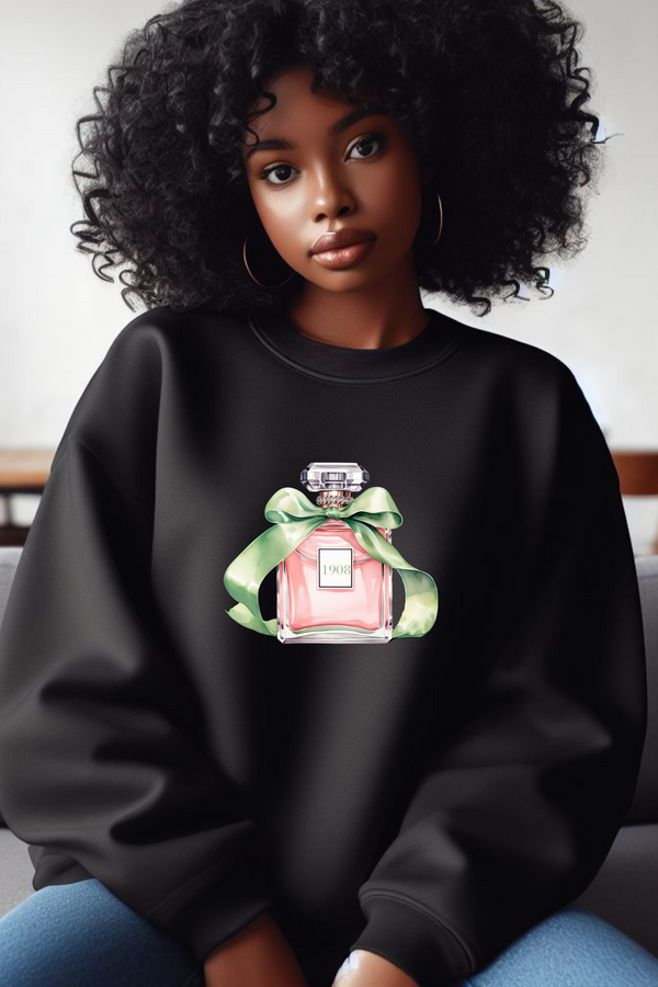 Pretty & Powerful Sorority-Inspired Perfume Bottle Sweatshirt | Chic Pink & Green Pullover