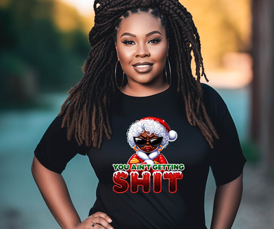 Funny Christmas T-Shirt for Women – Sassy Holiday Graphic Tee | “You Ain’t Getting Sh*t” Santa Shirt