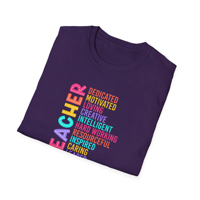 “TEACHER” Word Art Tee – Bold, Bright, and Built for Educators Who Inspire