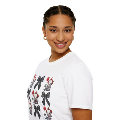 🎈 Pennywise & Bows Halloween Tee – Spooky-Cute Horror Inspired T-Shirt