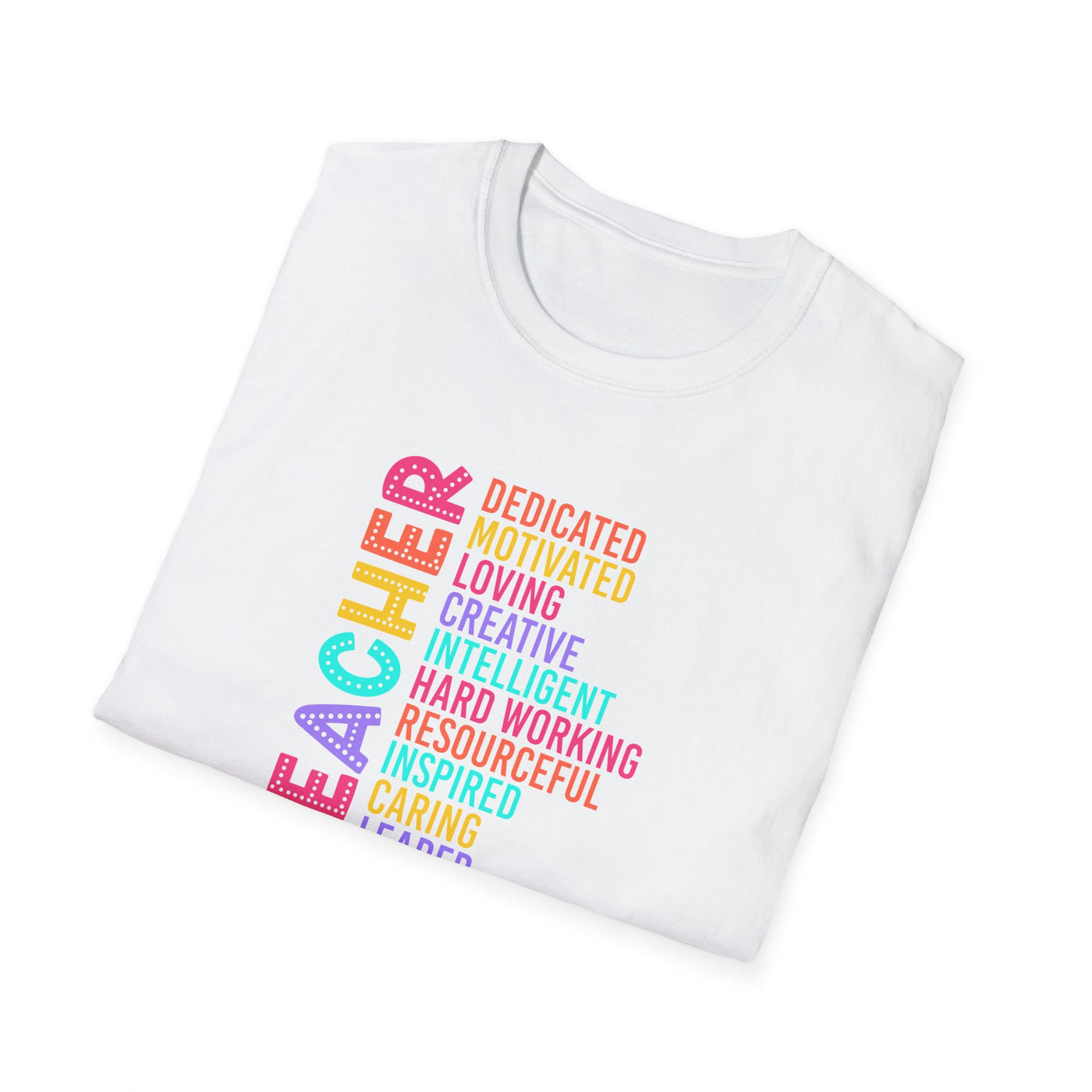 “TEACHER” Word Art Tee – Bold, Bright, and Built for Educators Who Inspire