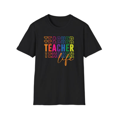 “Teacher Life” Rainbow Tee – Colorful Back-to-School Shirt for Educators 🍎✨