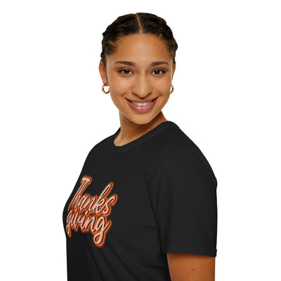Thanksgiving Unisex Softstyle T-Shirt, Fall Festive Tee, Family Gathering Shirt, Autumn Celebration Apparel, Gratitude Gift