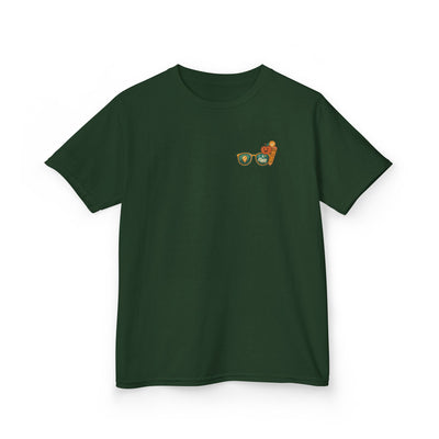 Kids green t-shirt featuring motivational design for back-to-school vibes, perfect for young students.