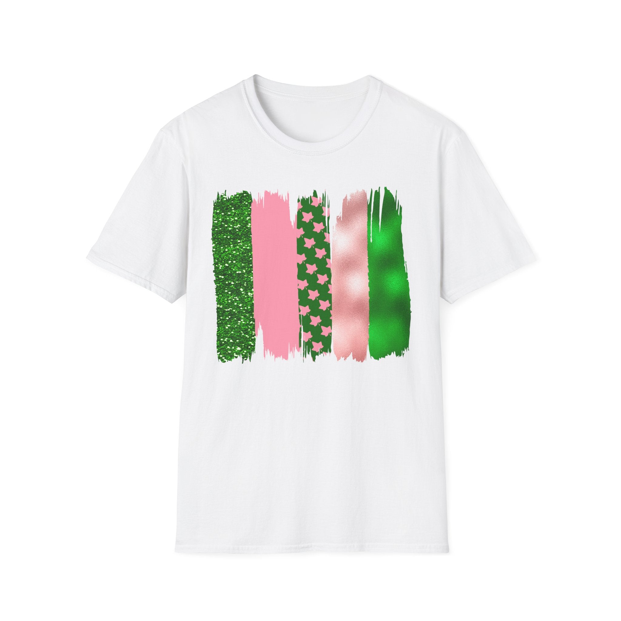 Pink & Green Brushstroke Sorority-Inspired T-Shirt – Glitter, Glam, & Greek Pride