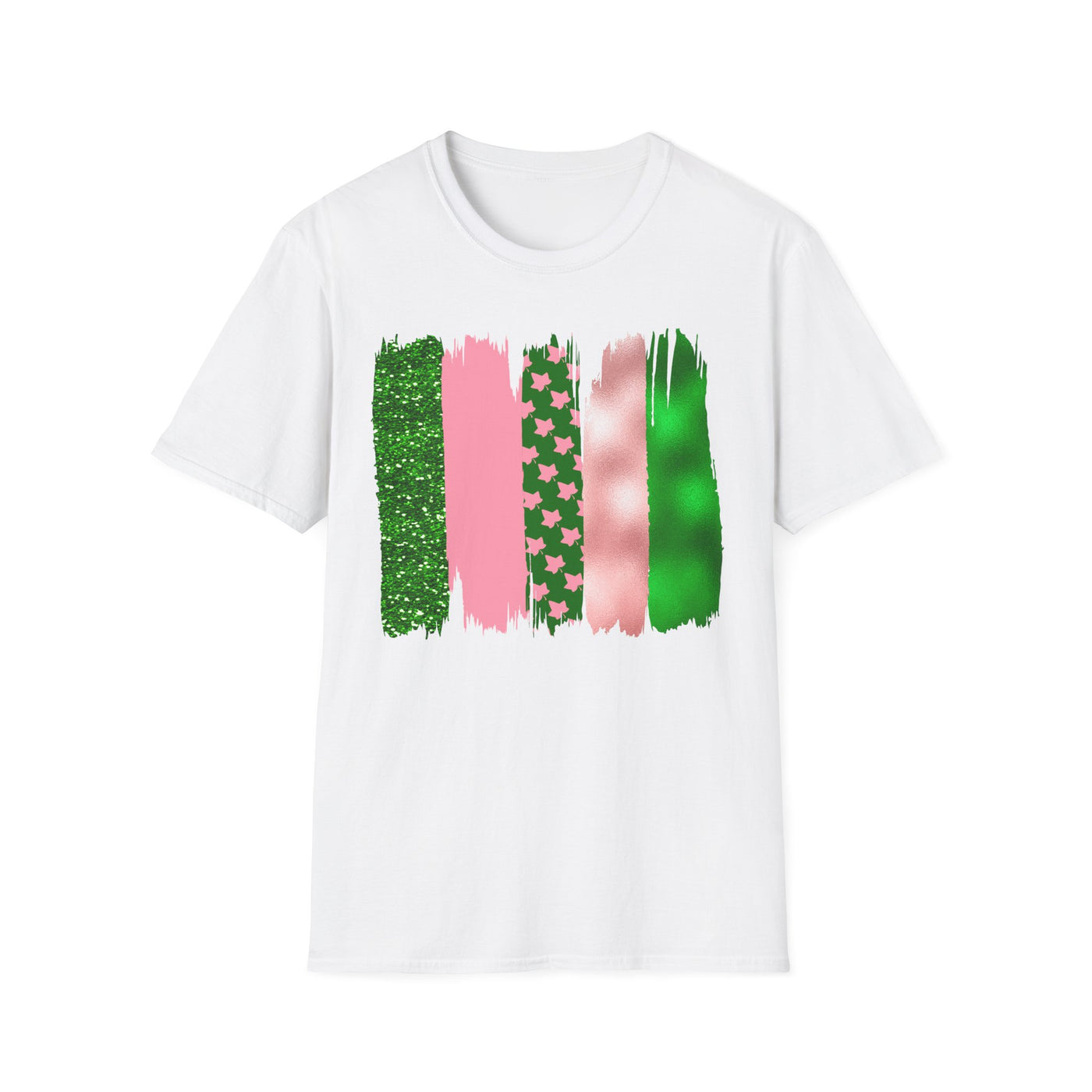 Pink & Green Brushstroke Sorority-Inspired T-Shirt – Glitter, Glam, & Greek Pride