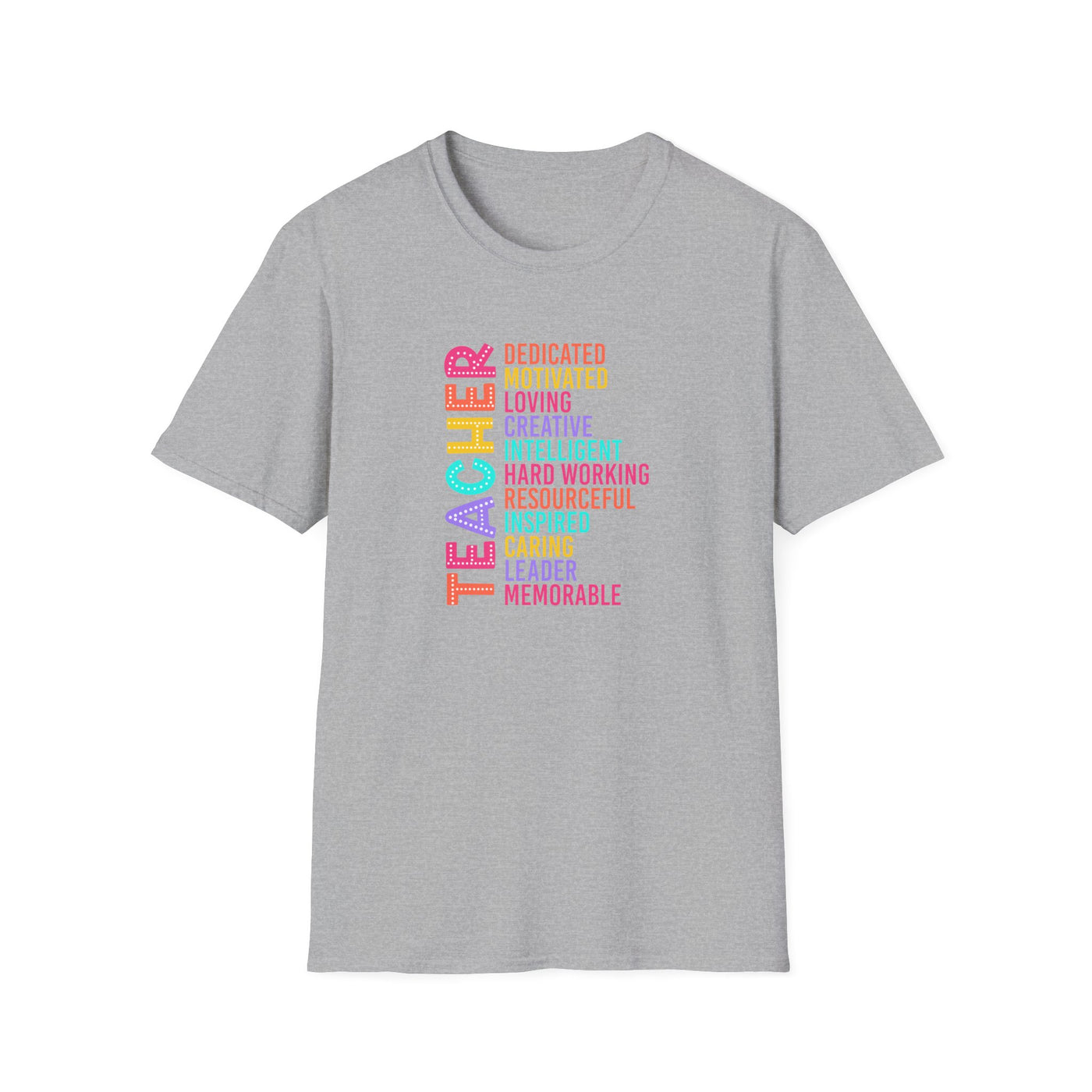“TEACHER” Word Art Tee – Bold, Bright, and Built for Educators Who Inspire