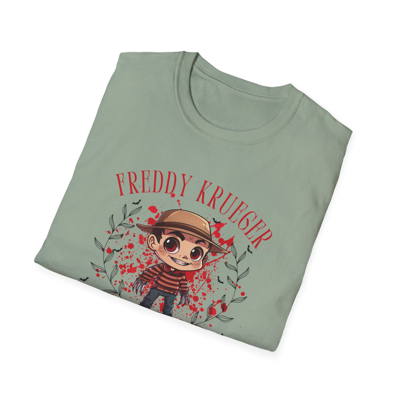 Freddy Krueger chibi Halloween tee, Elm Street design, perfect for horror lovers and spooky gatherings.