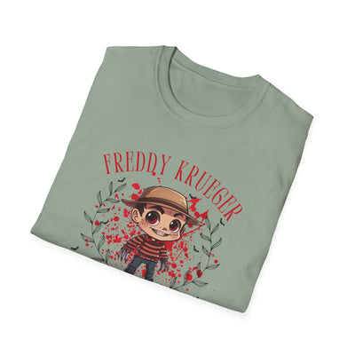 Freddy Krueger chibi Halloween tee, Elm Street design, perfect for horror lovers and spooky gatherings.