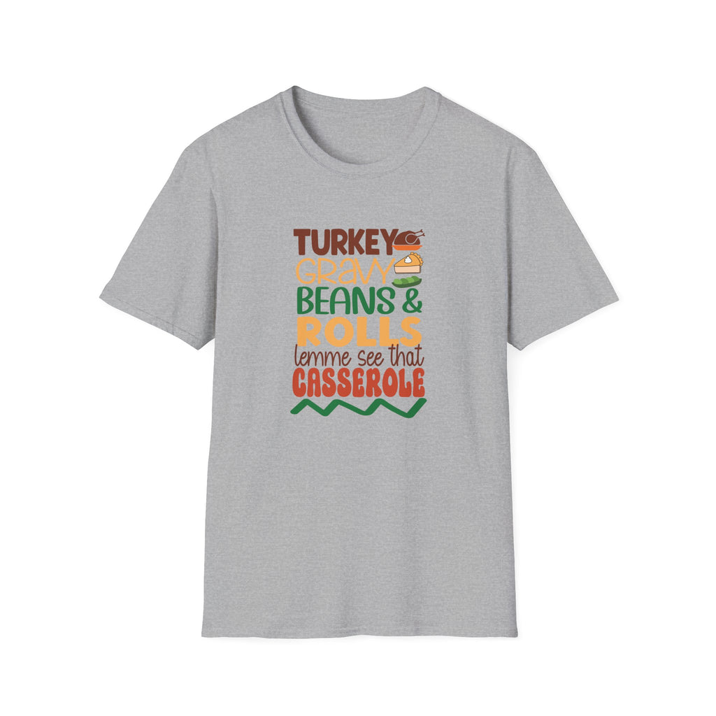 Turkey, Gravy, Beans & Rolls T-Shirt | Funny Thanksgiving Tee for Food Lovers