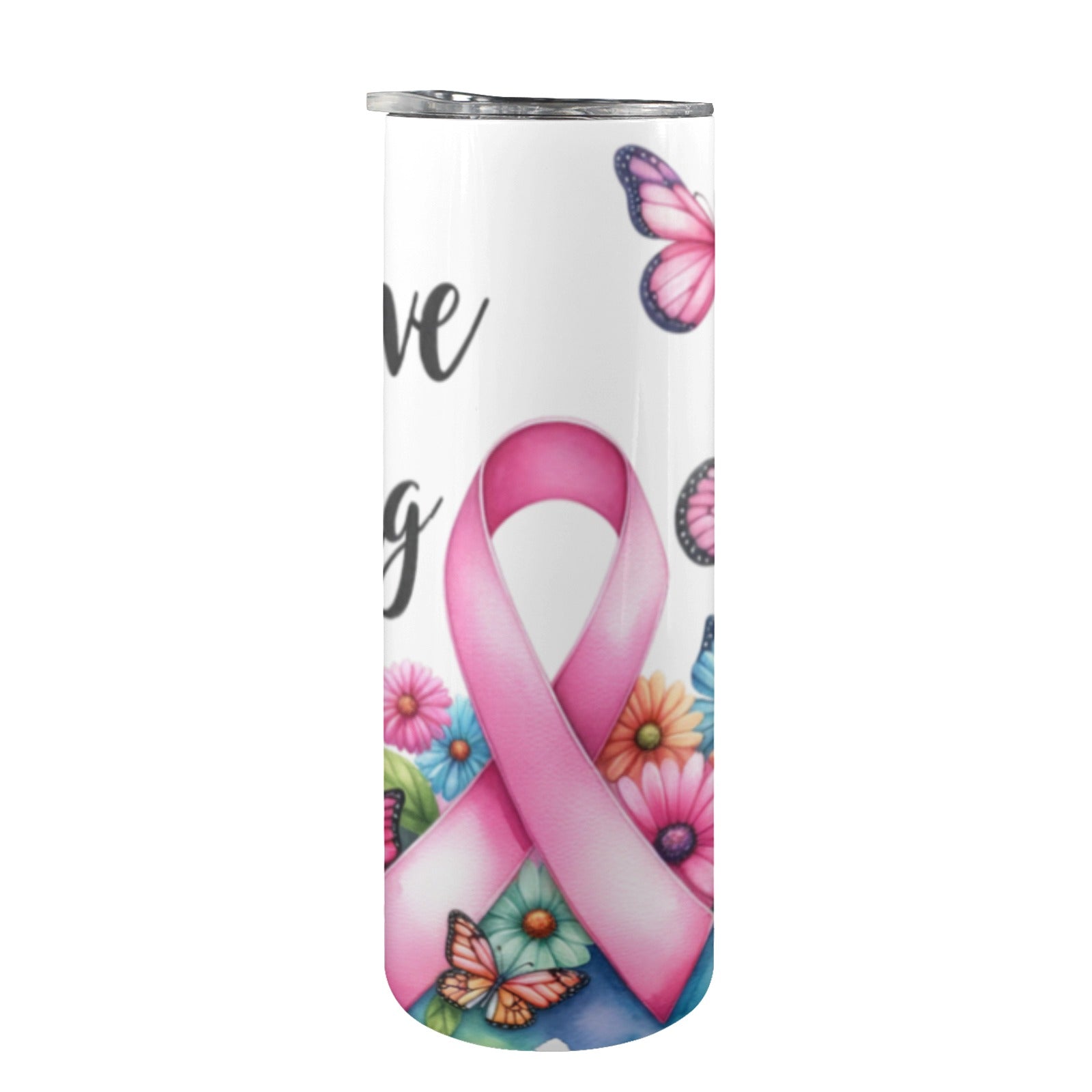20 oz Breast Cancer Ribbon and Butterflies Tumbler