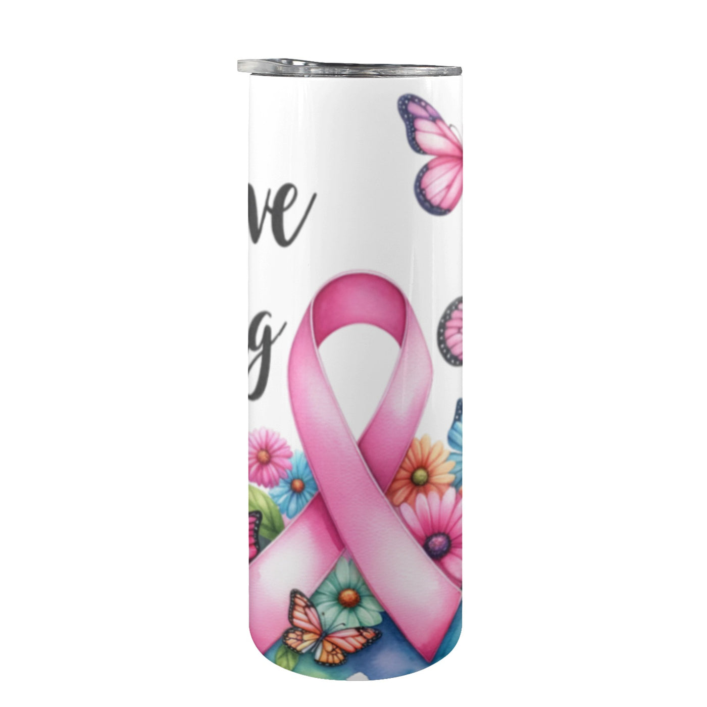 20 oz Breast Cancer Ribbon and Butterflies Tumbler