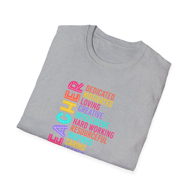 “TEACHER” Word Art Tee – Bold, Bright, and Built for Educators Who Inspire