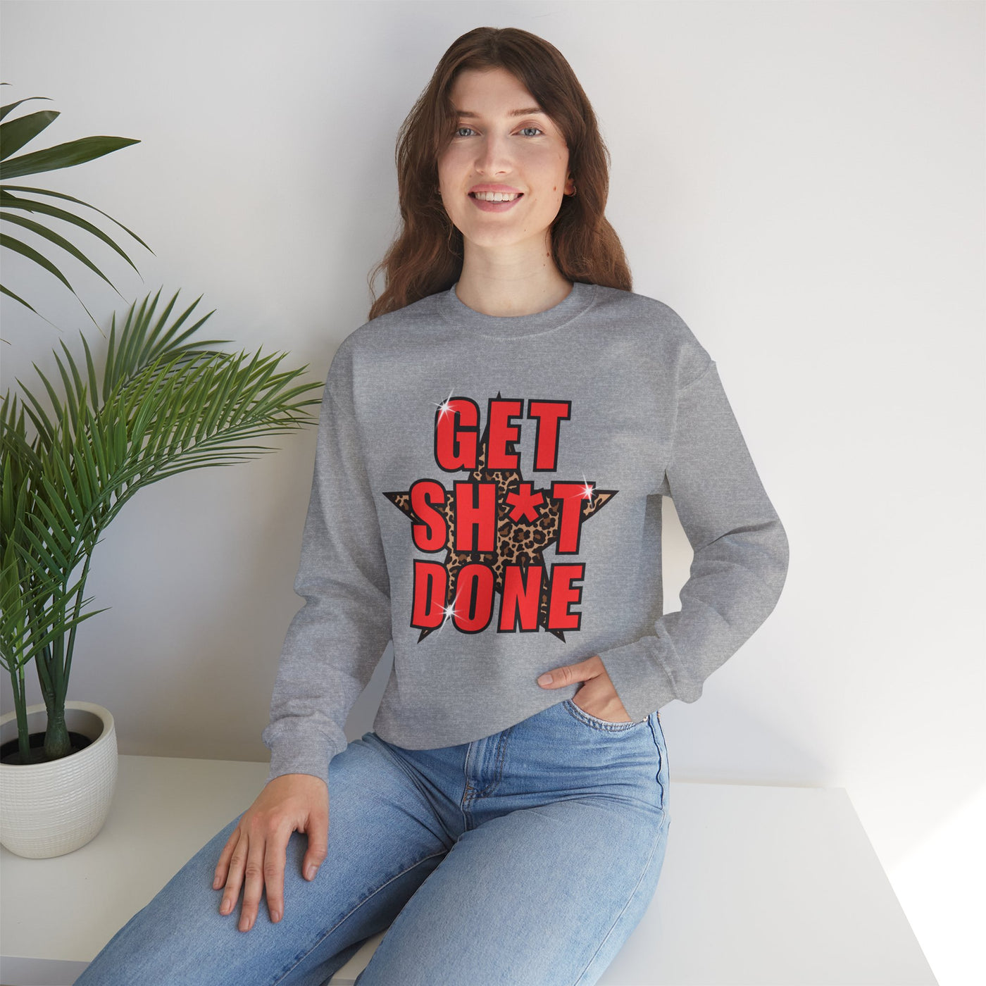 “Get Stuff Done” Motivational Graphic Sweatshirt | Bold Leopard Star Design
