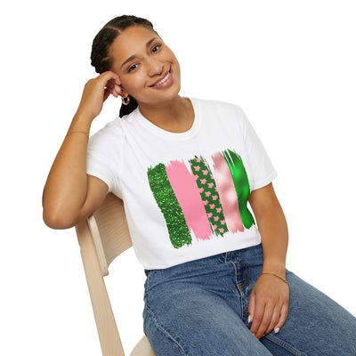 Pink & Green Brushstroke Sorority-Inspired T-Shirt – Glitter, Glam, & Greek Pride