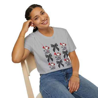 🎈 Pennywise & Bows Halloween Tee – Spooky-Cute Horror Inspired T-Shirt