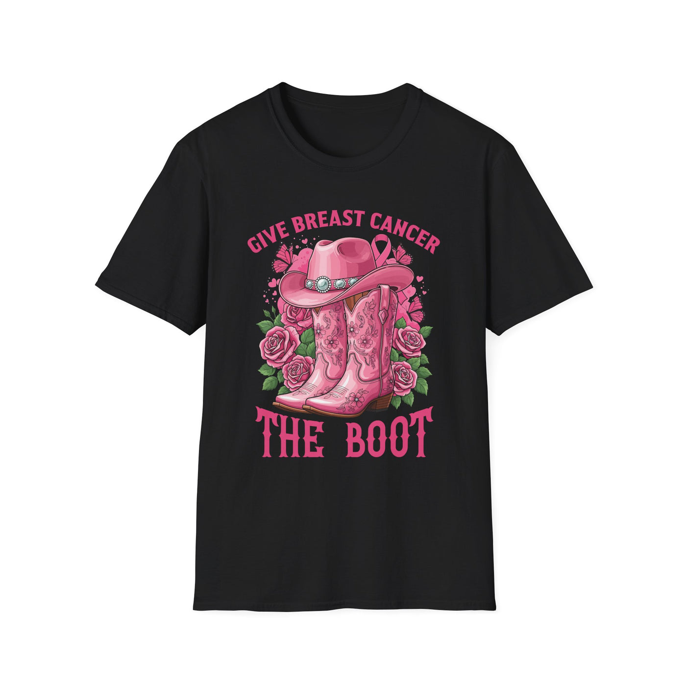 Give Breast Cancer the Boot | Pink Ribbon Floral Awareness Tee