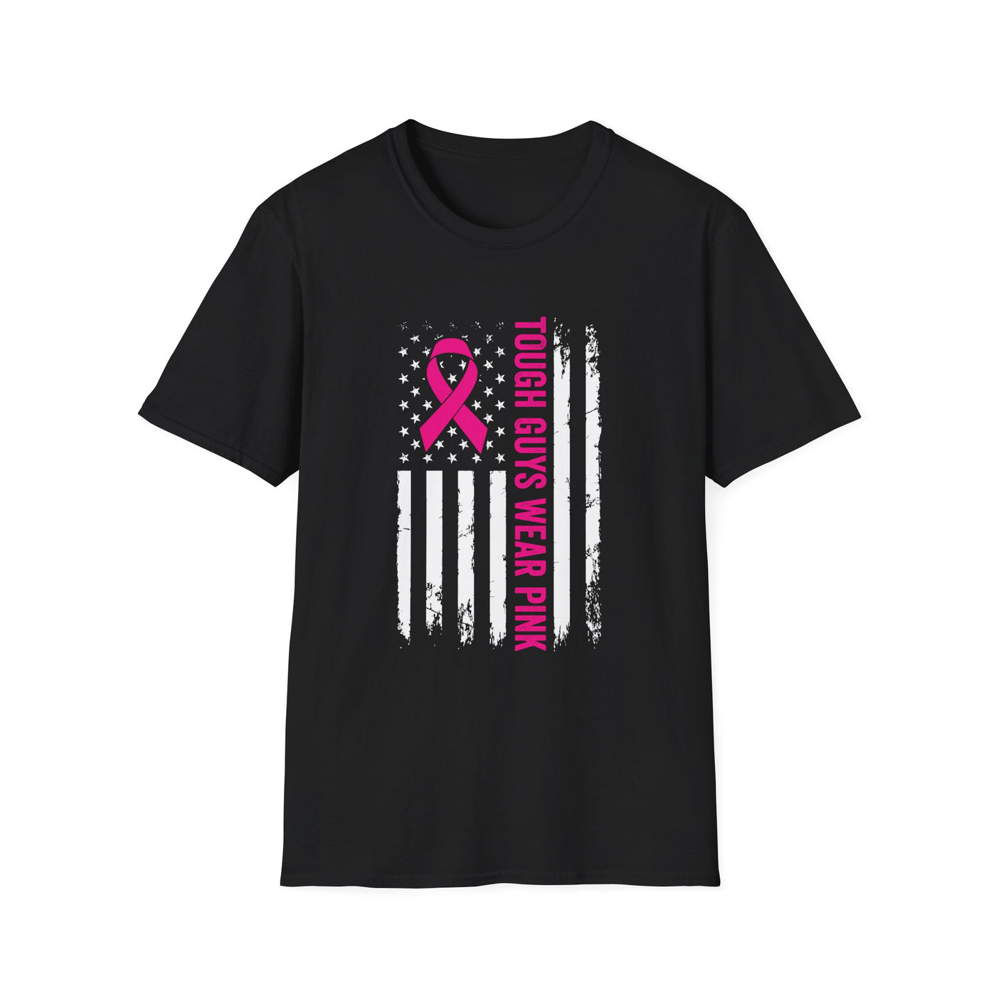 Tough Guys Wear Pink – Men’s Breast Cancer Awareness American Flag T-Shirt