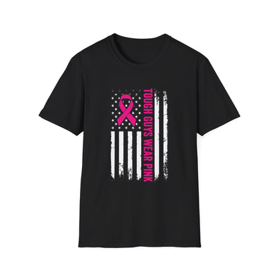 Tough Guys Wear Pink – Men’s Breast Cancer Awareness American Flag T-Shirt