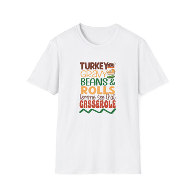 Turkey, Gravy, Beans & Rolls T-Shirt | Funny Thanksgiving Tee for Food Lovers